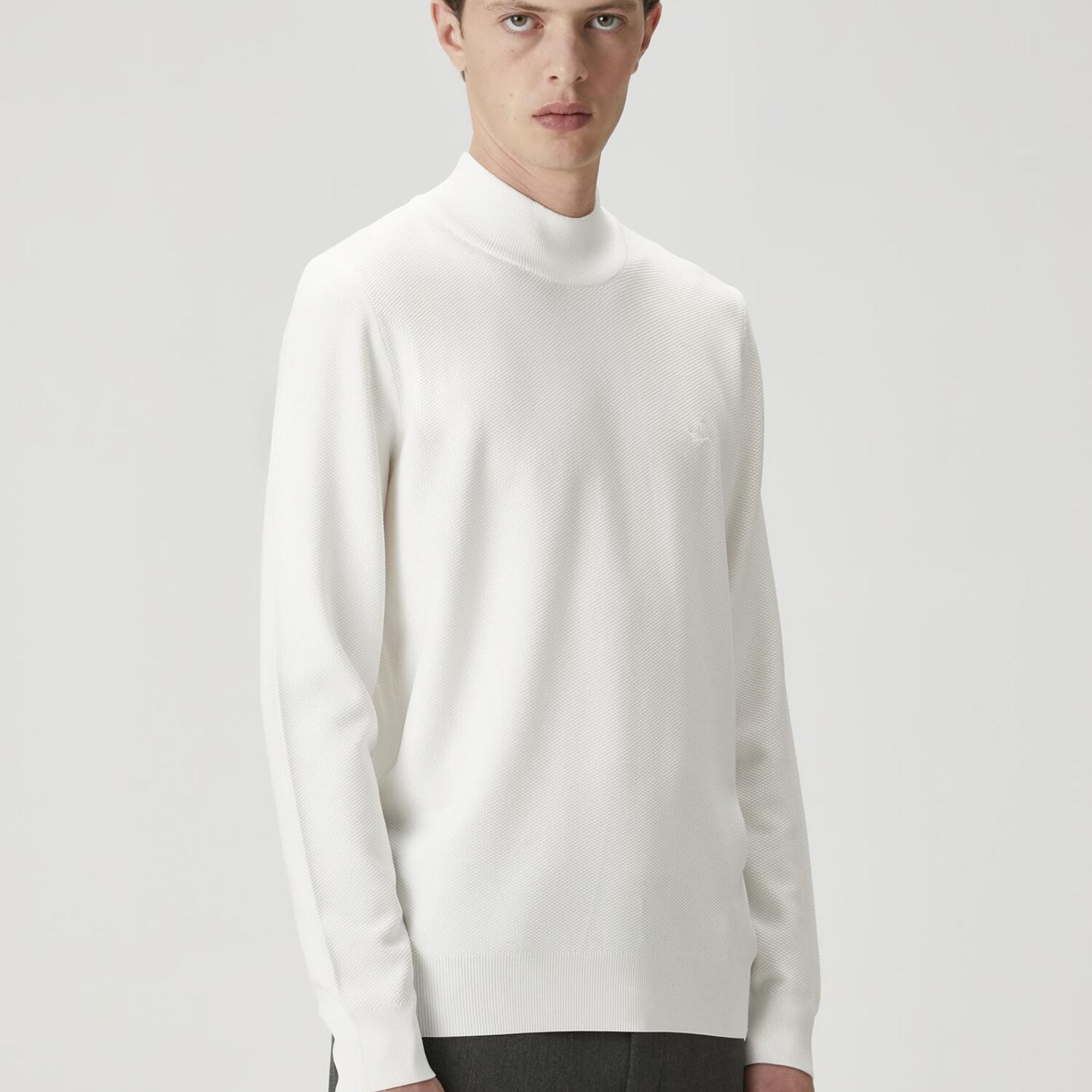 Beymen Club Erkek Beyaz Yarım Balıkçı Yaka Pirinç Dokulu Kazak