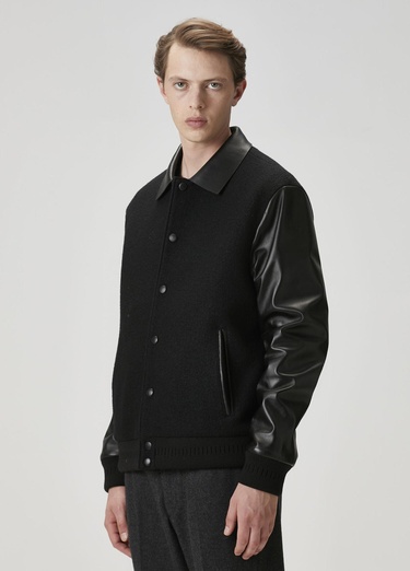  Beymen Club Erkek Siyah Garni Detaylı Deri Mont