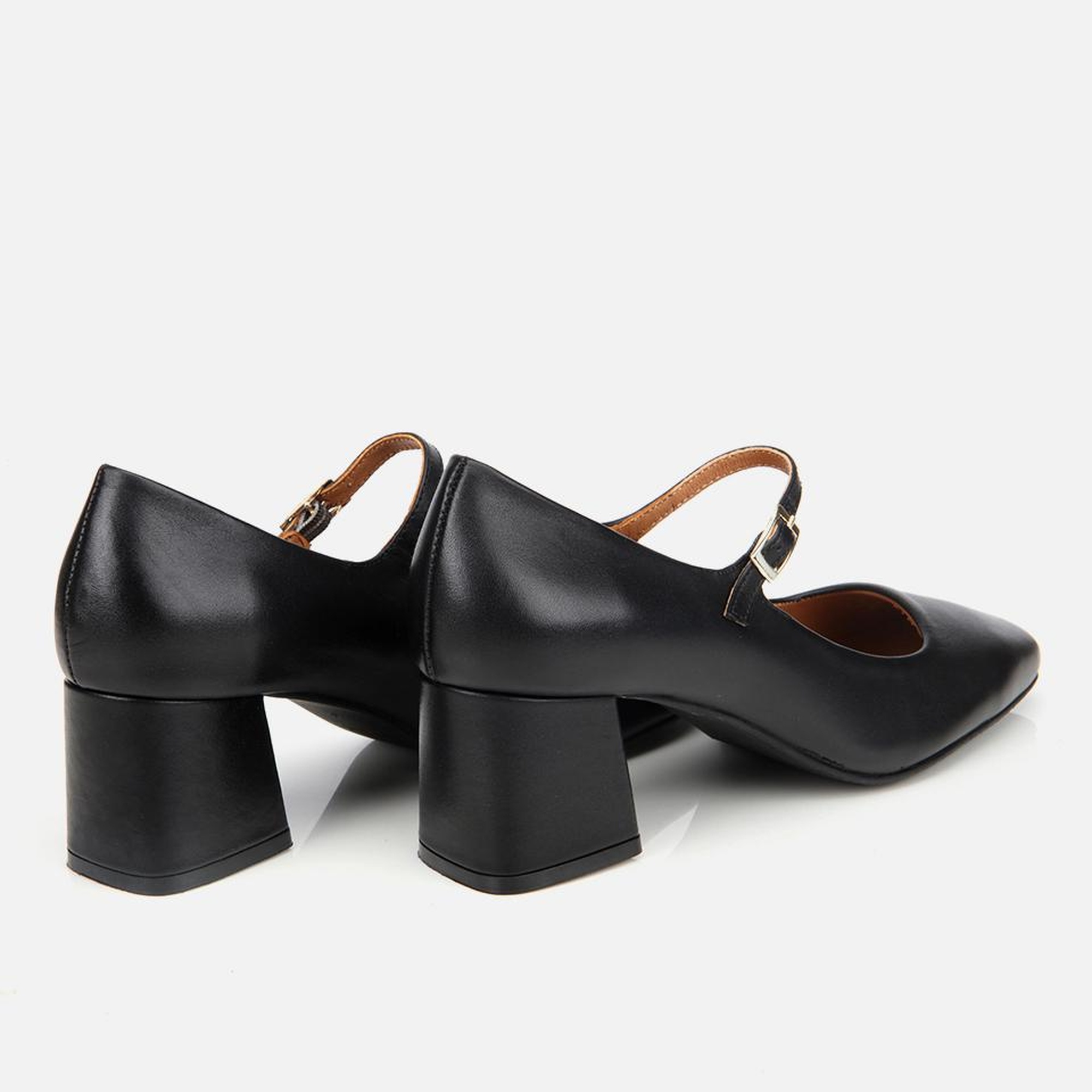 Kadın Deri Siyah Mary Jane Kalın Topuklu Ayakkabı