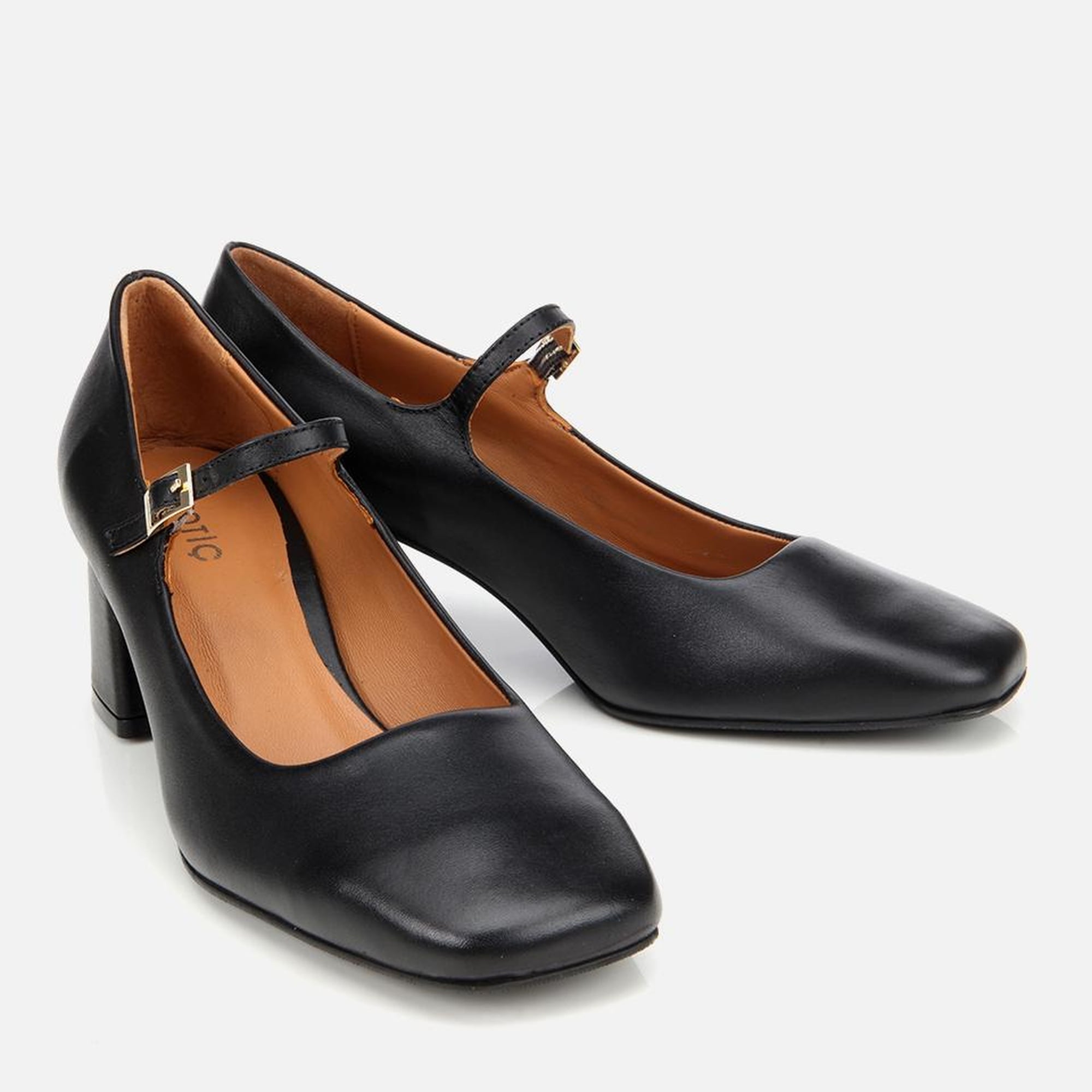Kadın Deri Siyah Mary Jane Kalın Topuklu Ayakkabı