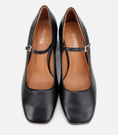  Kadın Deri Siyah Mary Jane Kalın Topuklu Ayakkabı