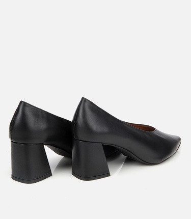  Kadın Deri Siyah Kalın Topuklu Ayakkabı