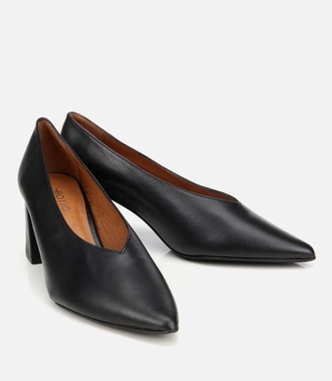  Kadın Deri Siyah Kalın Topuklu Ayakkabı