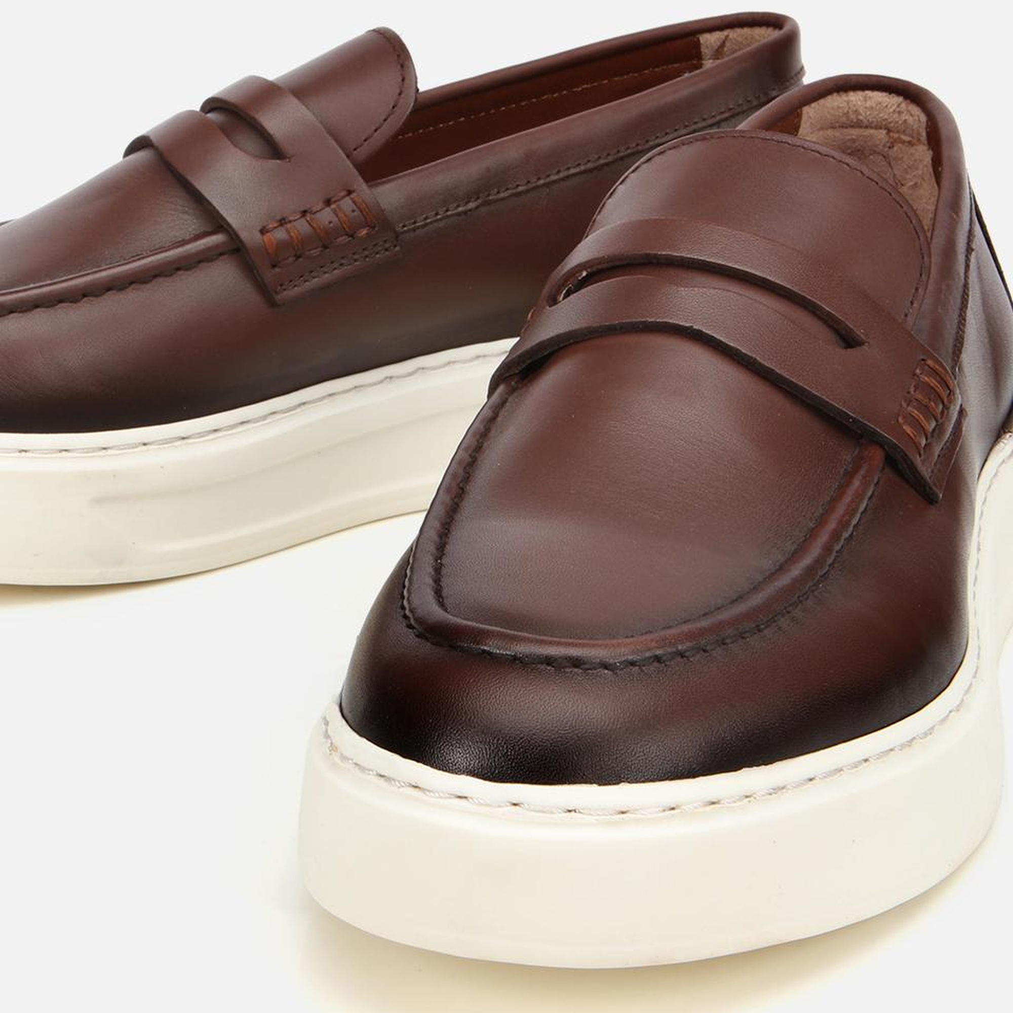 Erkek Deri Kahverengi Topuk Detaylı Şık Günlük Loafer