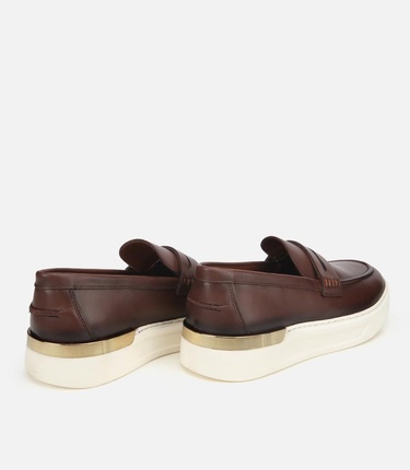  Erkek Deri Kahverengi Topuk Detaylı Şık Günlük Loafer