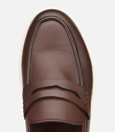  Erkek Deri Kahverengi Topuk Detaylı Şık Günlük Loafer