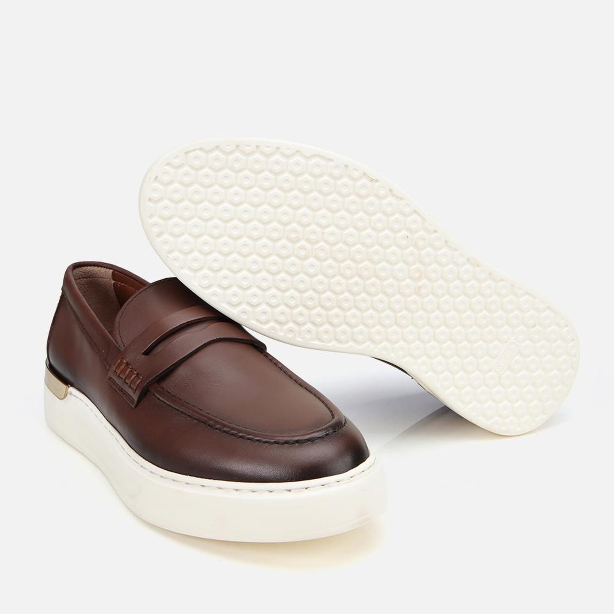 Erkek Deri Kahverengi Topuk Detaylı Şık Günlük Loafer