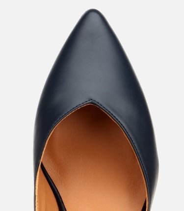  Kadın Deri Lacivert Kalın Topuklu Ayakkabı