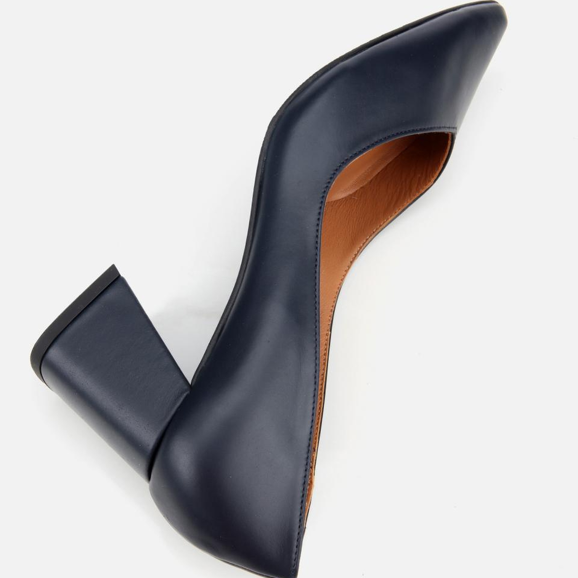 Kadın Deri Lacivert Kalın Topuklu Ayakkabı