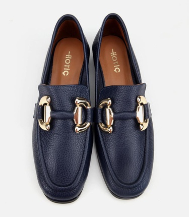  Kadın Deri Lacivert Tokalı Klasik Loafer