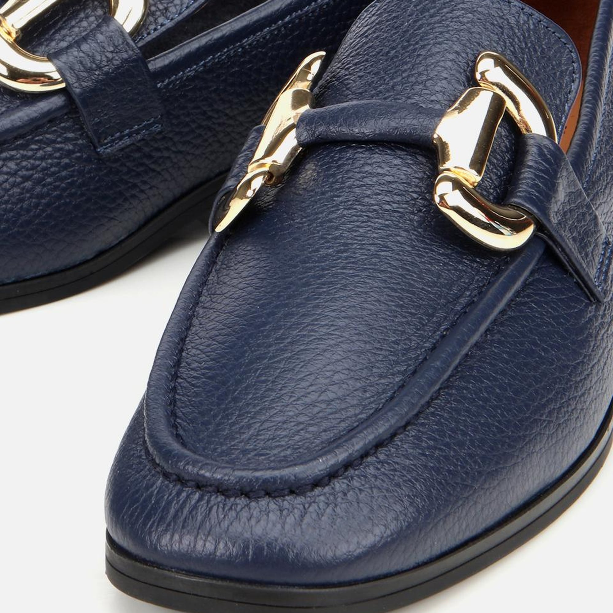 Kadın Deri Lacivert Tokalı Klasik Loafer