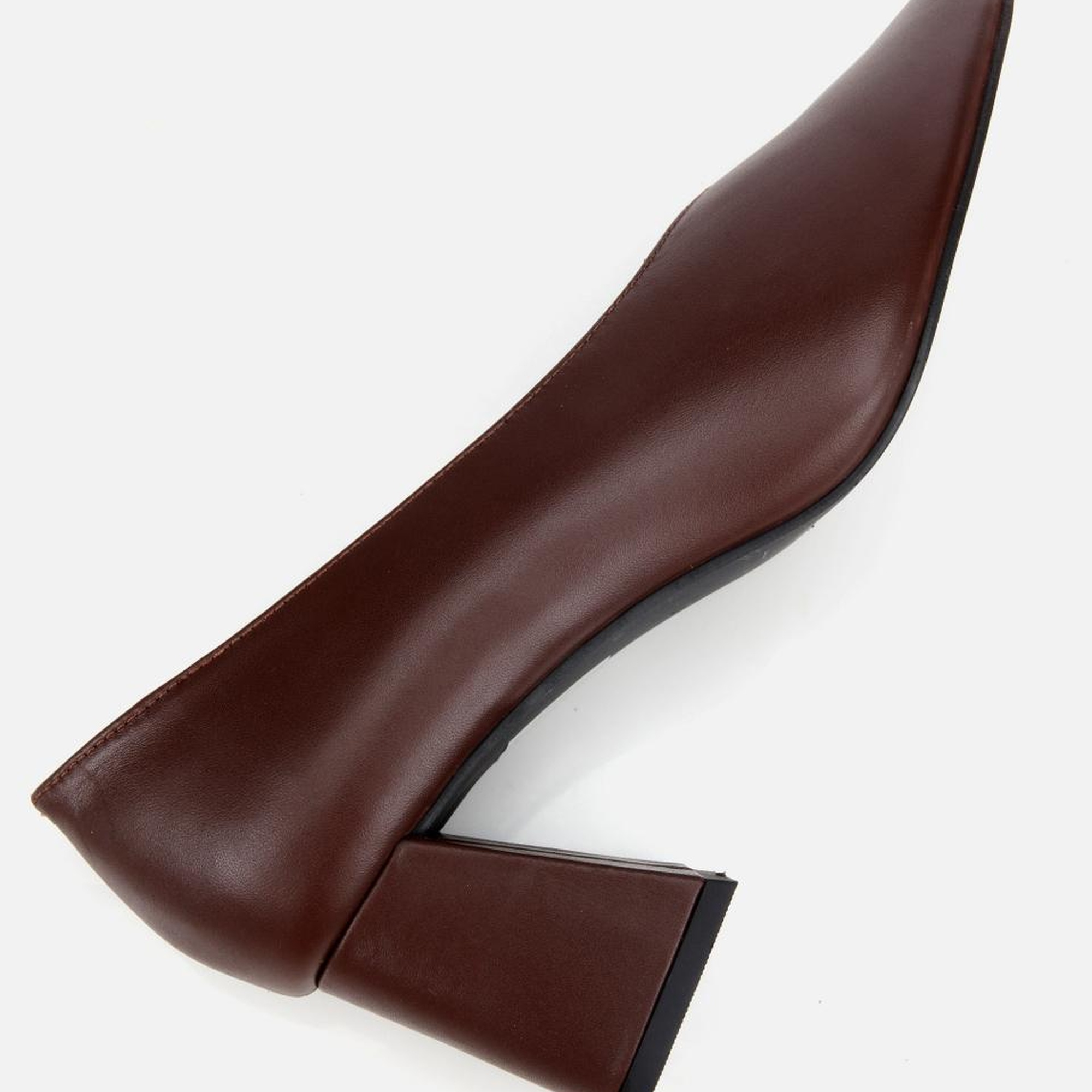 Kadın Deri Kahverengi Kalın Topuklu Ayakkabı