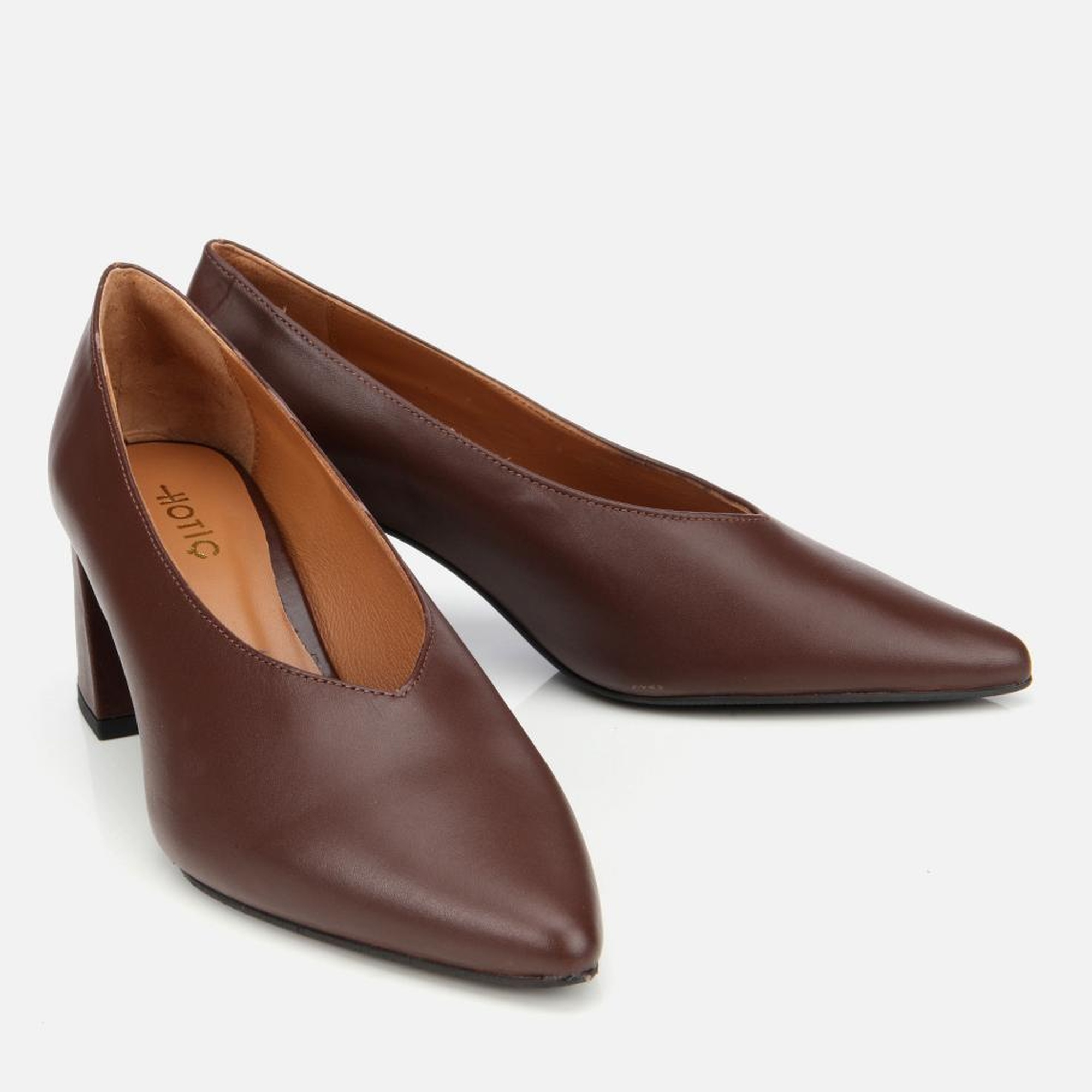 Kadın Deri Kahverengi Kalın Topuklu Ayakkabı