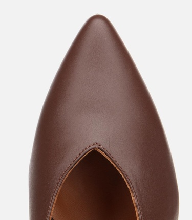  Kadın Deri Kahverengi Kalın Topuklu Ayakkabı