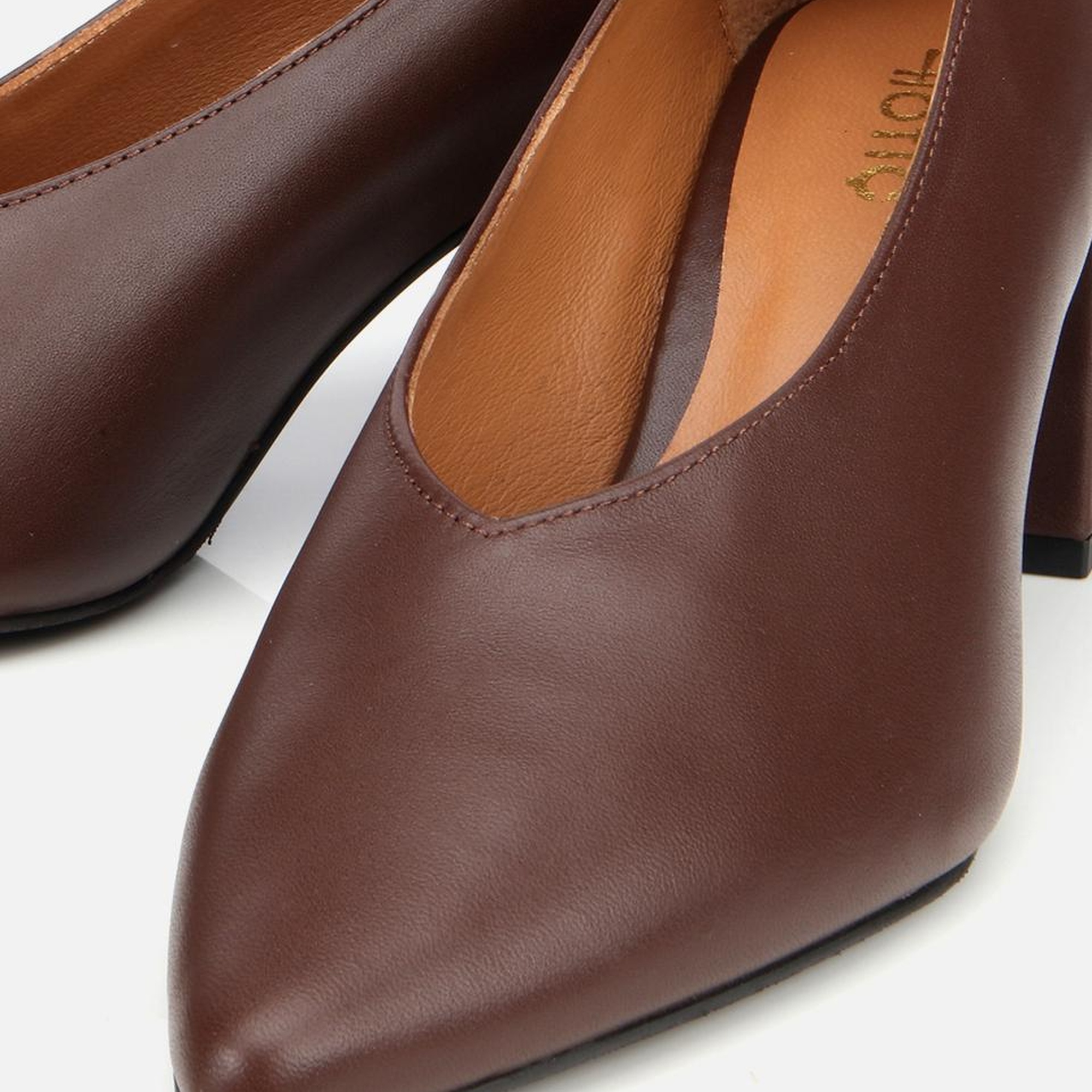 Kadın Deri Kahverengi Kalın Topuklu Ayakkabı