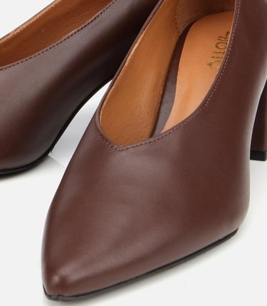  Kadın Deri Kahverengi Kalın Topuklu Ayakkabı