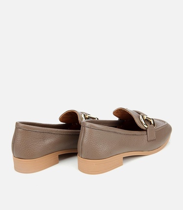  Kadın Deri Vizon Tokalı Klasik Loafer
