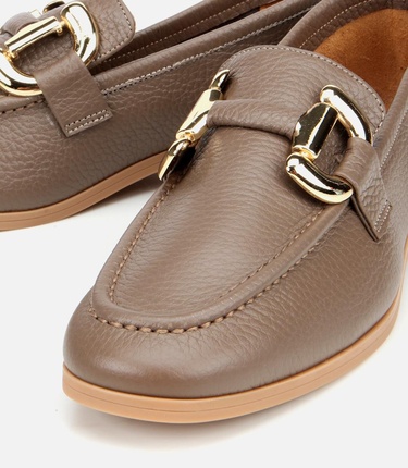  Kadın Deri Vizon Tokalı Klasik Loafer