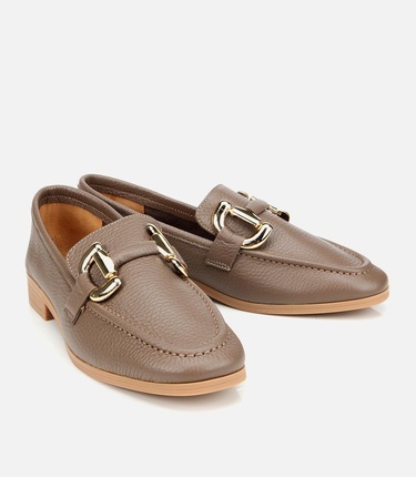  Kadın Deri Vizon Tokalı Klasik Loafer