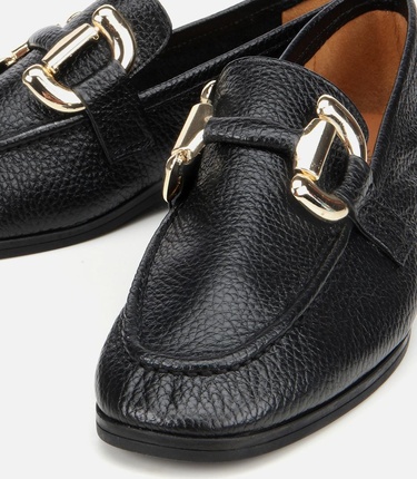  Kadın Deri Siyah Tokalı Klasik Loafer
