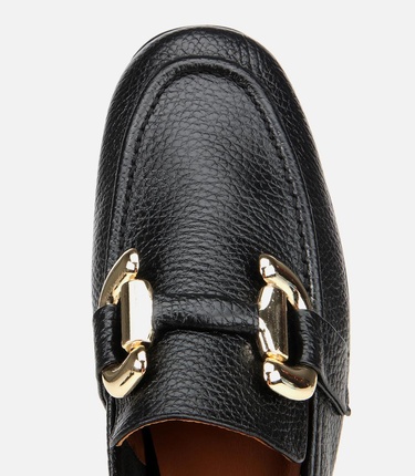  Kadın Deri Siyah Tokalı Klasik Loafer