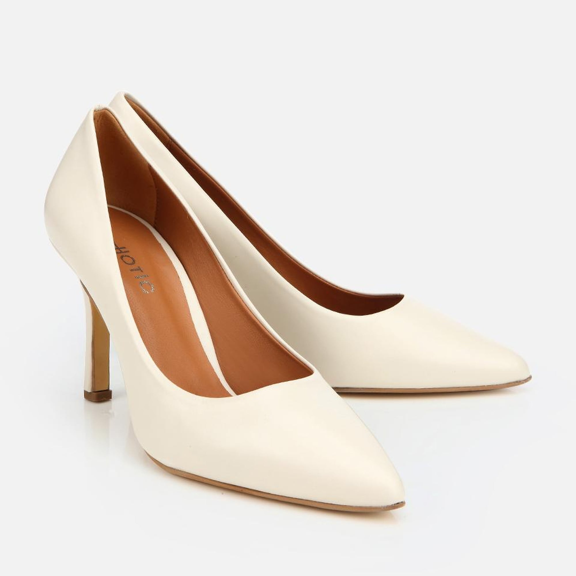 Kadın Deri Ekru Yüksek Topuklu Stiletto