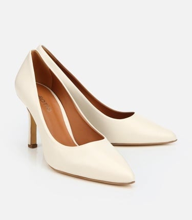  Kadın Deri Ekru Yüksek Topuklu Stiletto