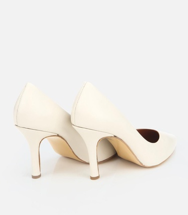  Kadın Deri Ekru Yüksek Topuklu Stiletto