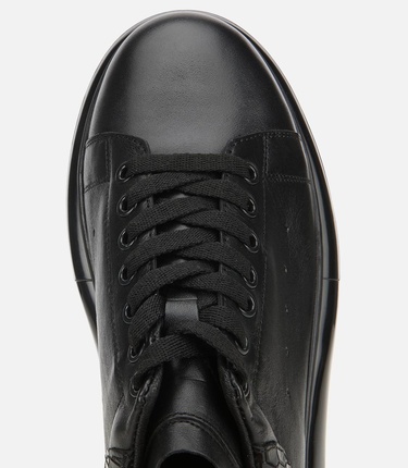  Erkek Deri Siyah Yüksek Tabanlı Spor Ayakkabı
