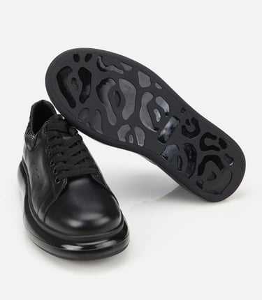  Erkek Deri Siyah Yüksek Tabanlı Spor Ayakkabı