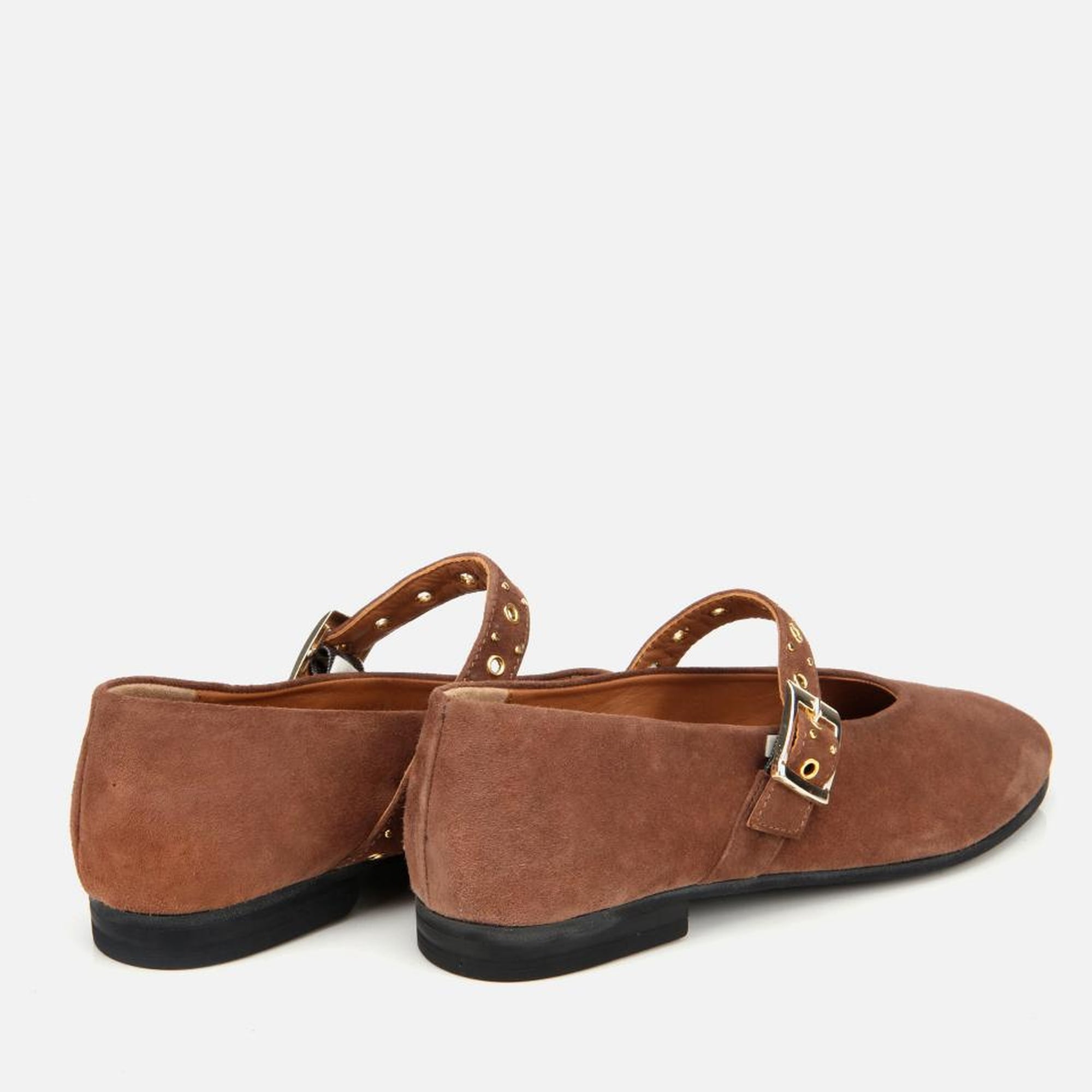 Kadın Süet Deri Açık Kahverengi Mary Jane Kemerli Babet