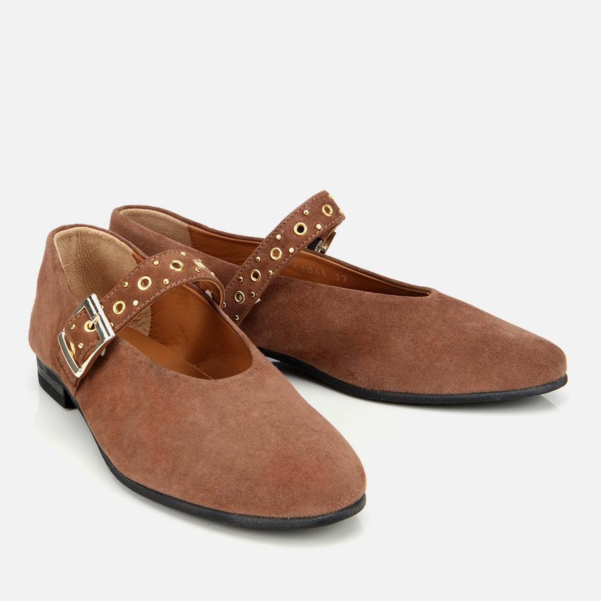 Kadın Süet Deri Açık Kahverengi Mary Jane Kemerli Babet