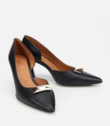  Kadın Deri Siyah Tokalı Stiletto