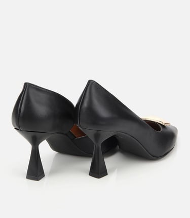  Kadın Deri Siyah Tokalı Stiletto