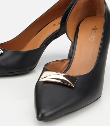  Kadın Deri Siyah Tokalı Stiletto