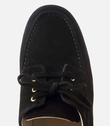  Kadın Süet Deri Siyah Bağcık Detaylı Günlük Loafer