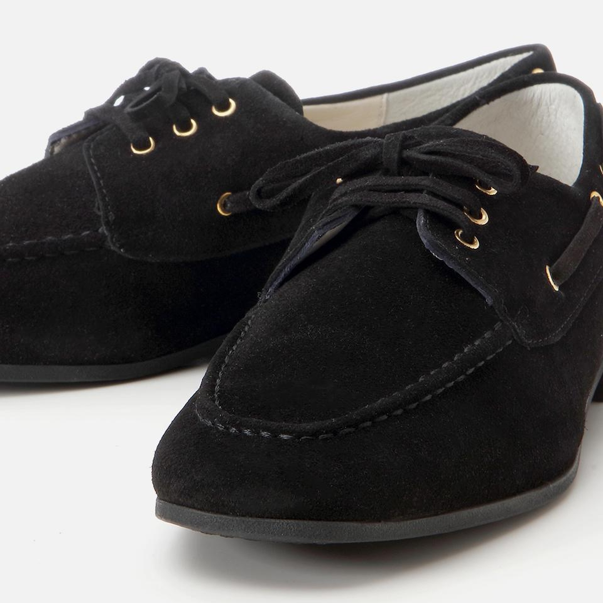 Kadın Süet Deri Siyah Bağcık Detaylı Günlük Loafer