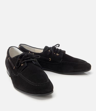  Kadın Süet Deri Siyah Bağcık Detaylı Günlük Loafer