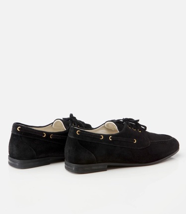  Kadın Süet Deri Siyah Bağcık Detaylı Günlük Loafer