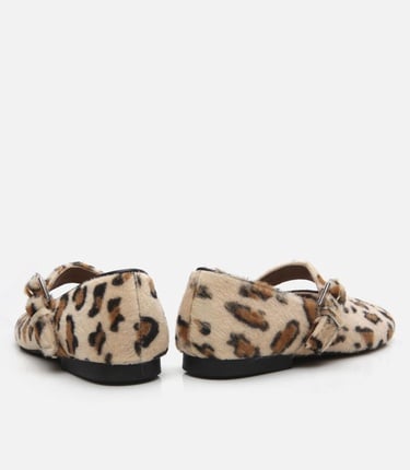  Kadın Deri Mary Jane Leopar Desenli Babet
