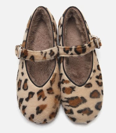  Kadın Deri Mary Jane Leopar Desenli Babet