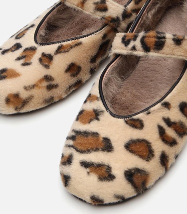  Kadın Deri Mary Jane Leopar Desenli Babet