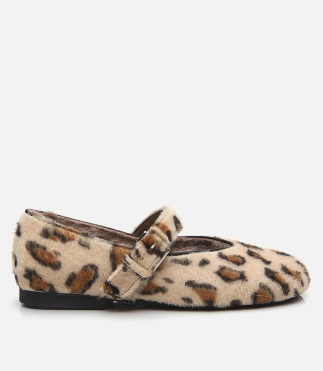  Kadın Deri Mary Jane Leopar Desenli Babet