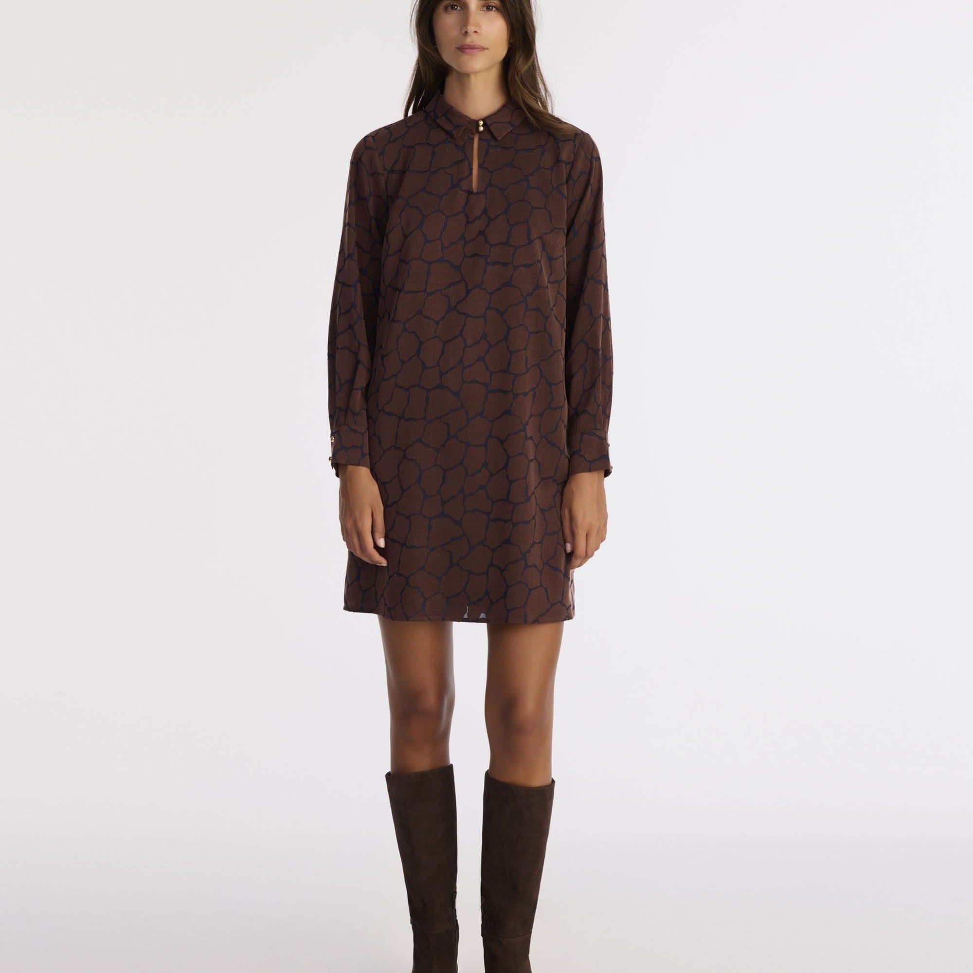 YARGICI A Form Gömlek Yaka Uzun Kol Elbise