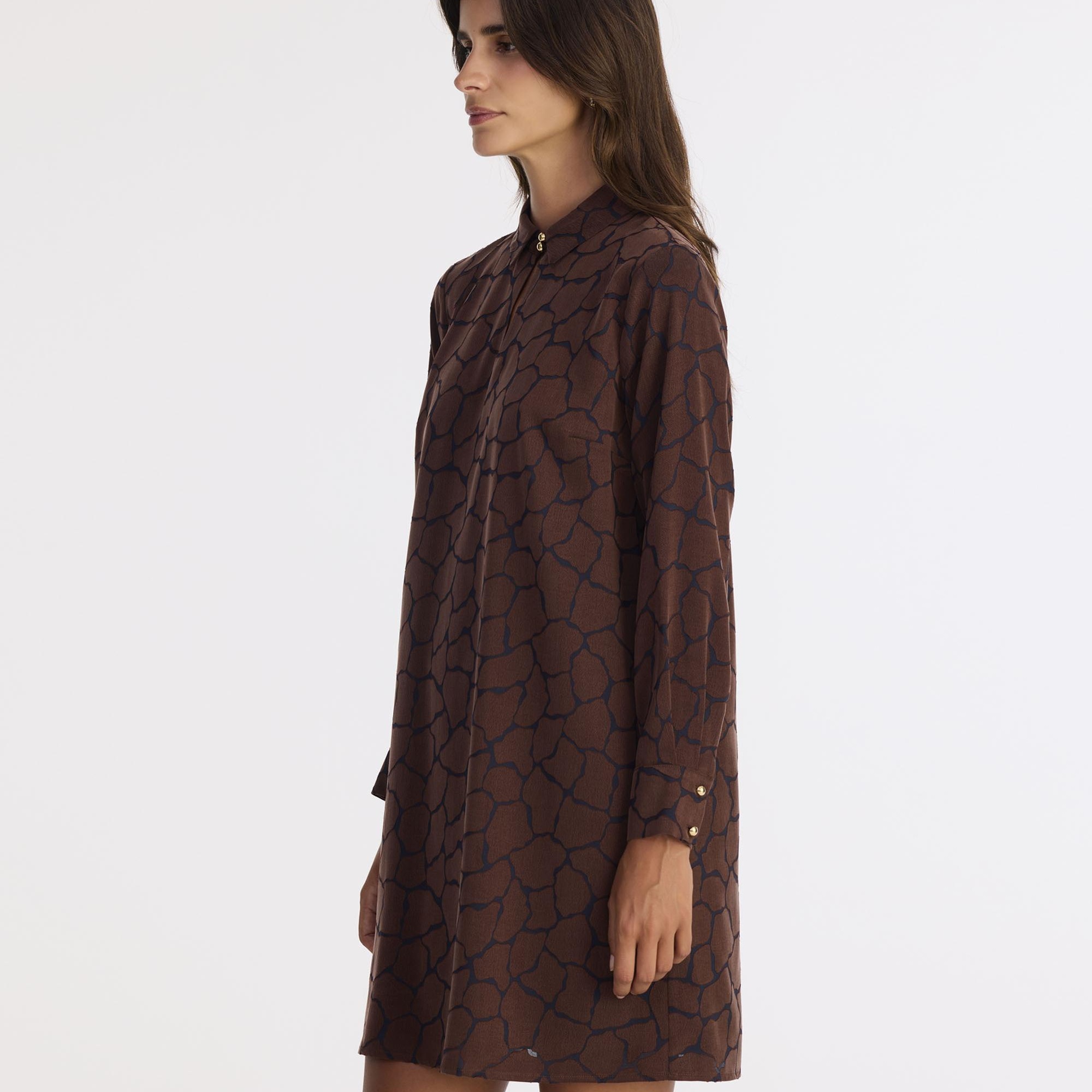 YARGICI A Form Gömlek Yaka Uzun Kol Elbise