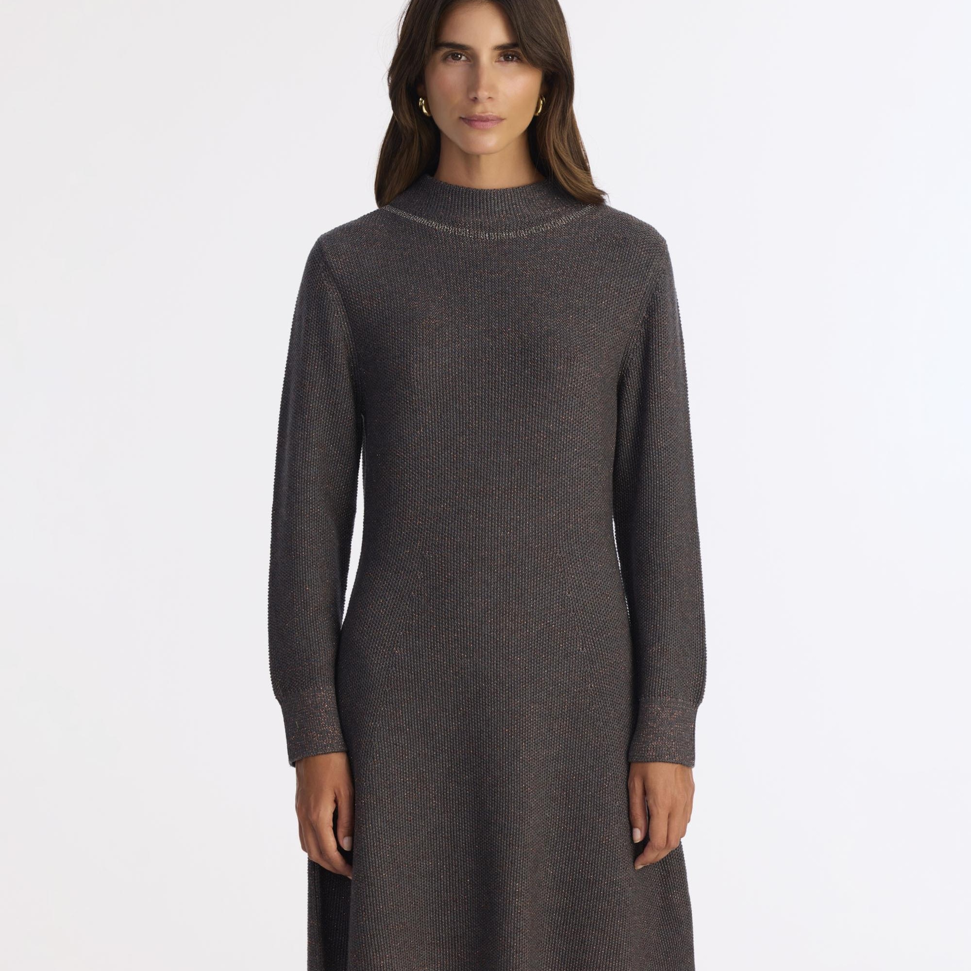 YARGICI A Form Kayık Yaka Uzun Kol Elbise