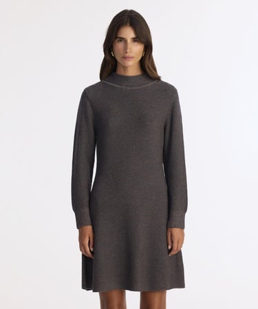  YARGICI A Form Kayık Yaka Uzun Kol Elbise