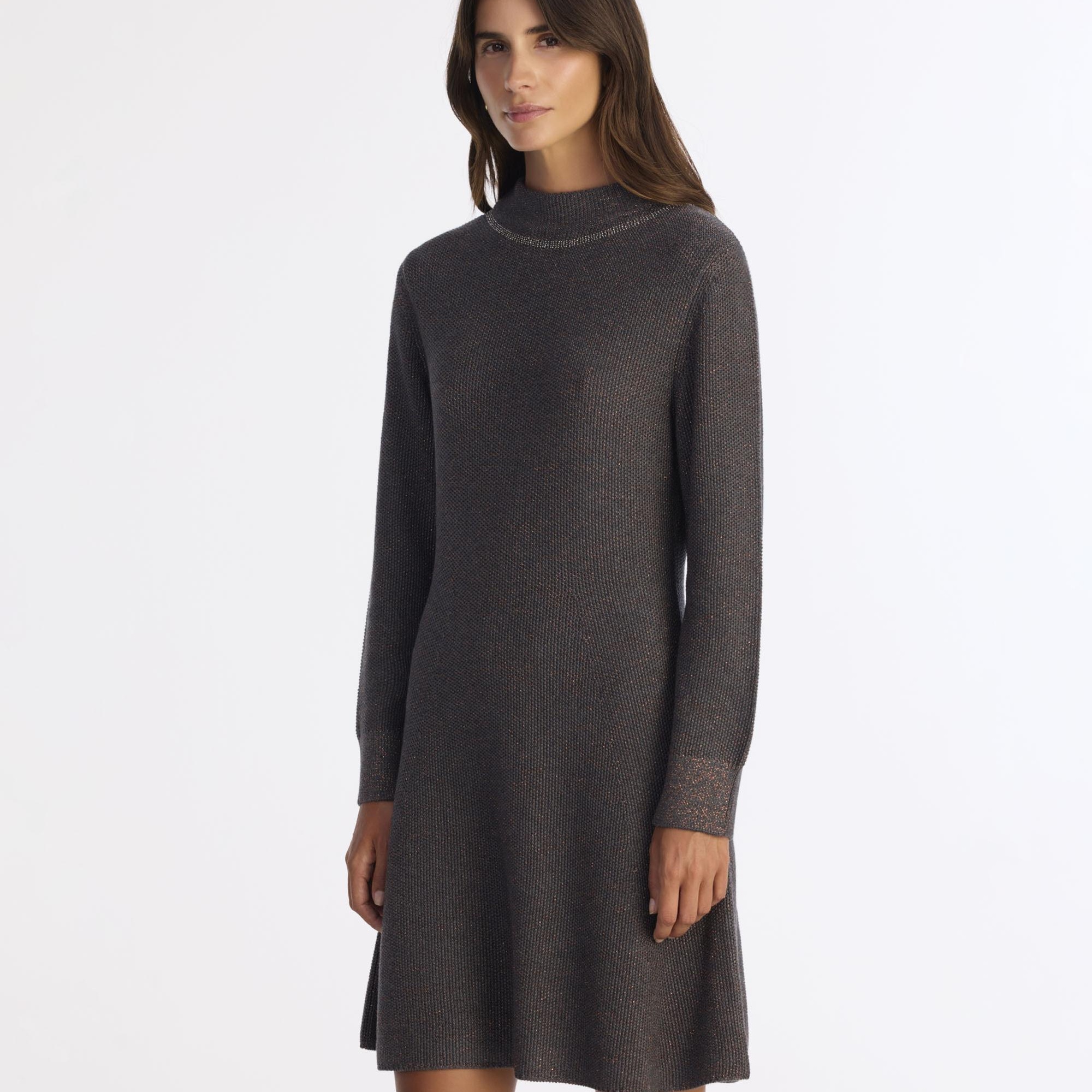 YARGICI A Form Kayık Yaka Uzun Kol Elbise