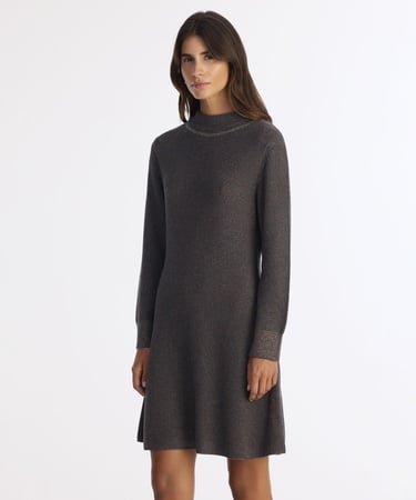  YARGICI A Form Kayık Yaka Uzun Kol Elbise