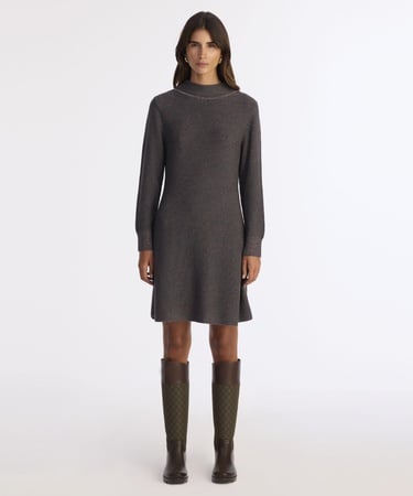  YARGICI A Form Kayık Yaka Uzun Kol Elbise